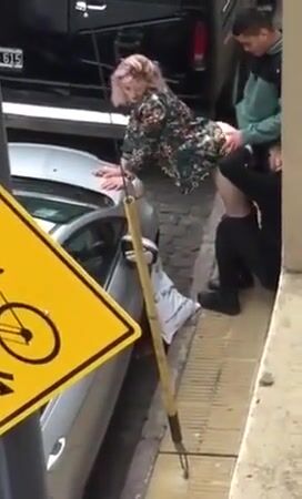 Pretty whore double fucked in the street