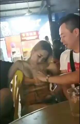 Drunk Asian Hooker Got Her Breasts Exposed In A Bar