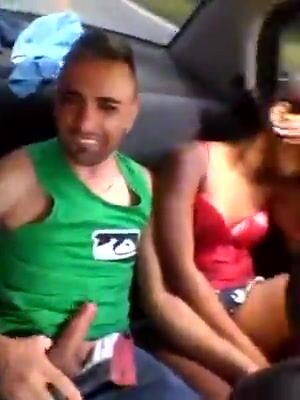 Lucky guy gets a blowjob from two girl in a car
