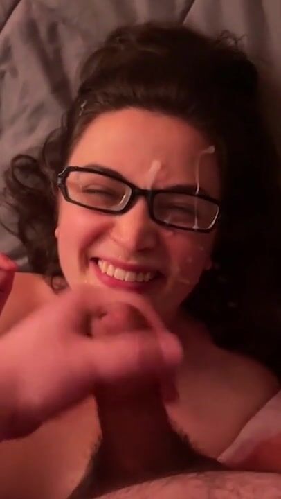 Brunette Daughter In Glasses Gets Facialized From Her Father