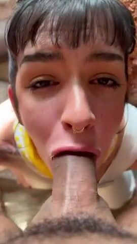 Curvy Tattooed psycho giving a blowjob