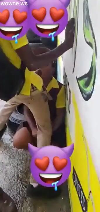 School girl in uniform giving blowjob to her class mate