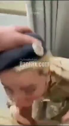 Horny Army girl asked to give a blowjob to her superior