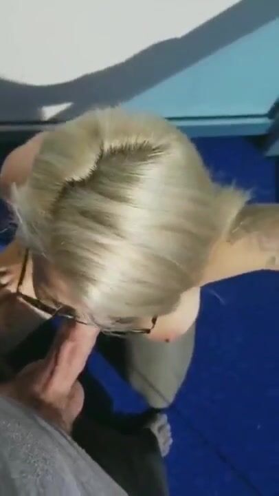 Real mom with glasses giving her son's soccer coach a blowjob for free practices