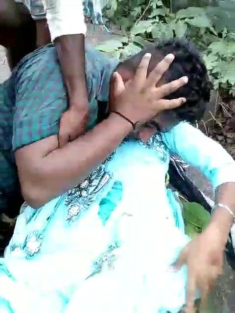 Сouple having sex was caught naked and abused by a group of men